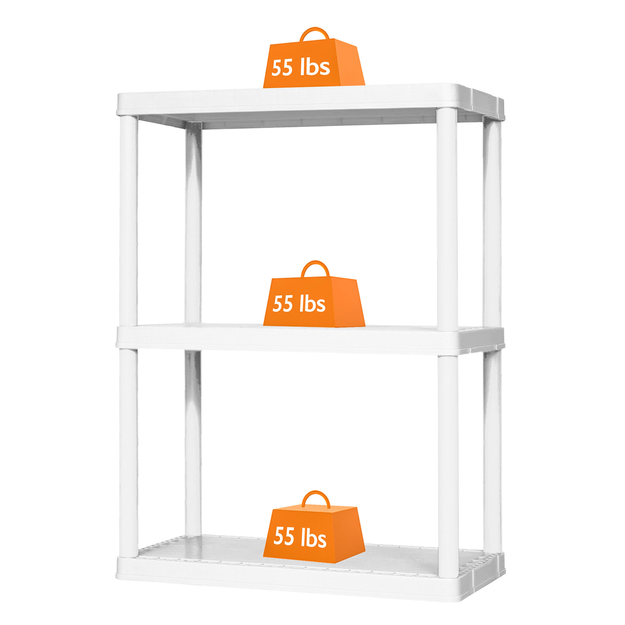 Gracious Living 3 Shelf Fixed Height Solid Light Duty Storage Unit White 7698