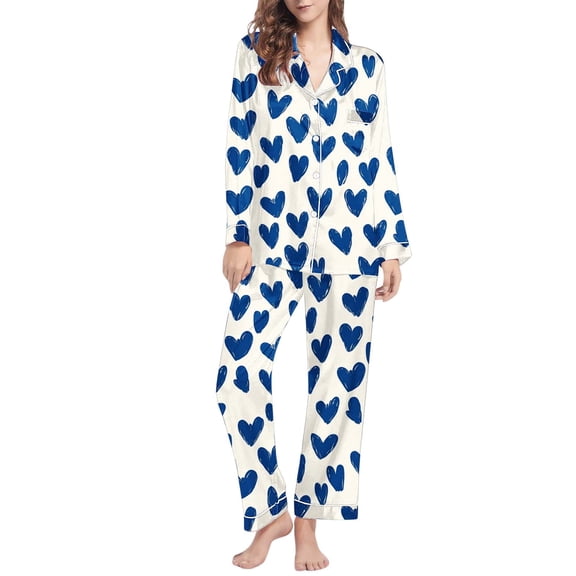 FDGIU Valentine's Day Pajamas for Women Set - Long Sleeve Button Up Pj’s Comfy Loungewear