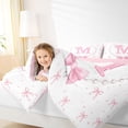 thumbnail image 3 of Manfei Ribbon Bowtie Letter Monogrammed M Twin Bedding Sets 7-Piece for Girls,Kids Teens Princess Bling Pearl Print Bedding Comforter Set,Pink Reversible,Super Cozy Room Decor, 3 of 7