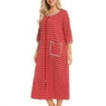 thumbnail image 4 of Dihao Womens Pajamas Women Robe Lightweight 3/4 Sleeve Knit Bathrobe Summer Soft Knee Length Sleepwear Robes with Side Pockets Stripe Printed O Neck Zipper Nightgown Loose Pajamas, 4 of 6