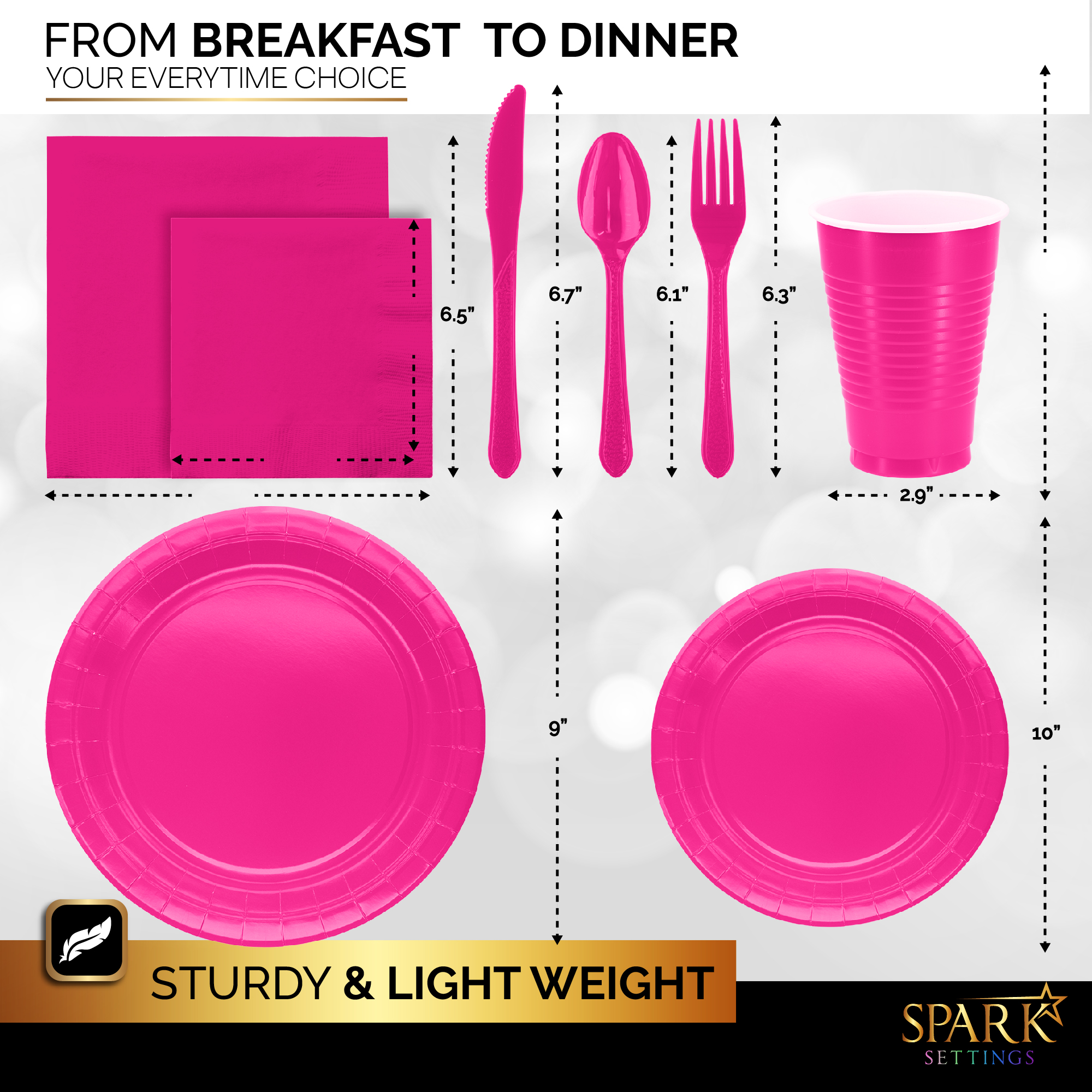Bright Pink Party Supplies Set Paper Plates Plastic Cups Forks Knives Spoons Napkins Tablecloth Serves 20 Guests Disposable Dinnerware Set of 222 Pieces, Complete Tableware for Party -By SparkSettings
