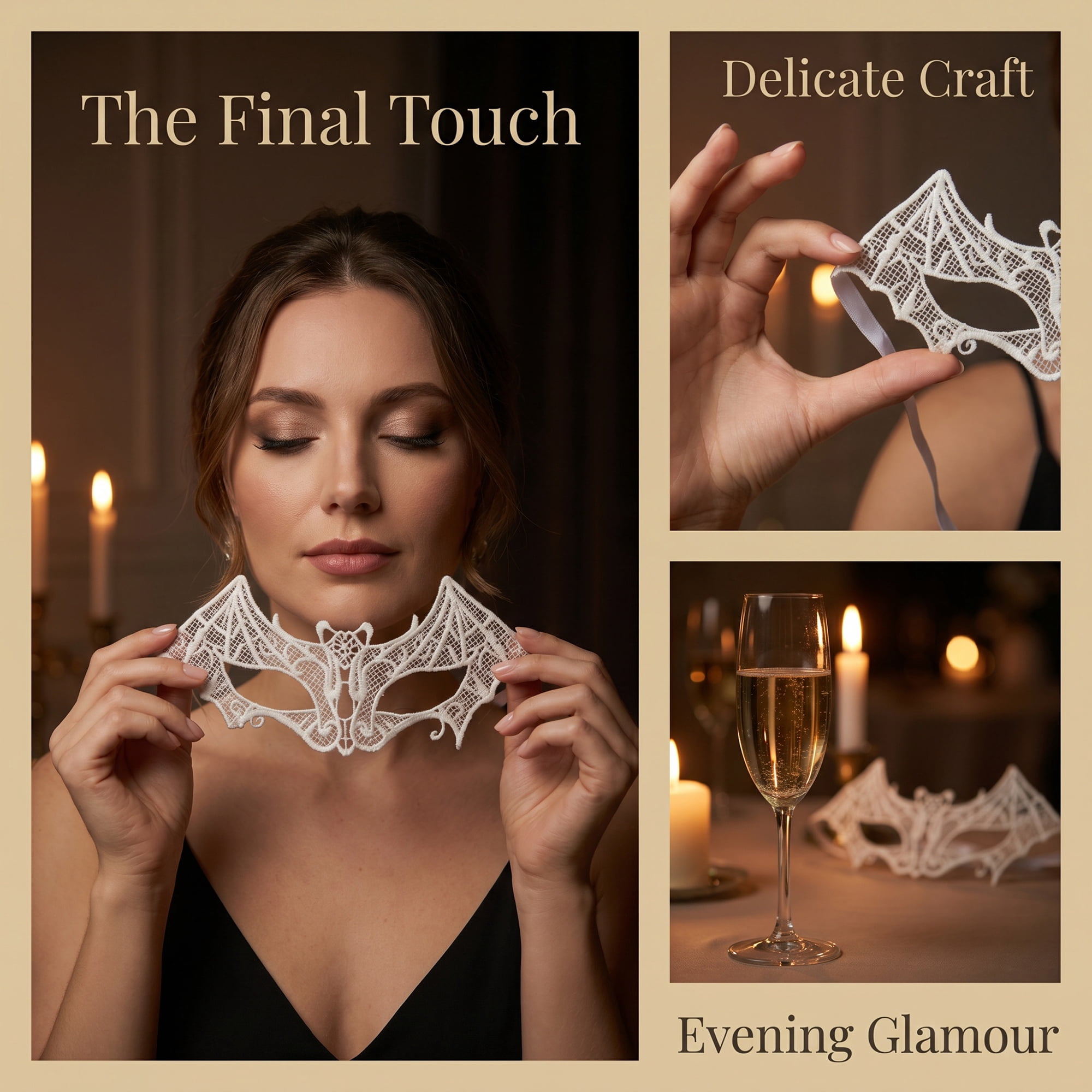 Unique Bargains 6-Pack Venetian Lace Eye Masks Set for Halloween Costume Party White Little Bat 8.7" x 5.1"