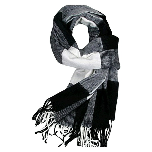 enjoywould Winter Scarf Windproof Breathable Soft Contrast Color Tassel Patchwork English Stylish Washable Men Muffler for Outdoor