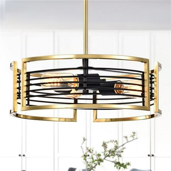 Milly 15 in. 3-Light Indoor Brass and Matte Black Finish Chandelier with Light Kit