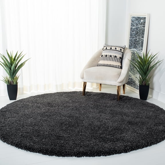 SAFAVIEH Milan Harlow Solid Plush Shag Area Rug, Dark Grey, 9' x 9' Round - Large - Modern Design, Dark Grey, Non-Shedding & Easy Cleaning, Ultra Plush Thick Pile, Ideal for Living Room, Bedroom