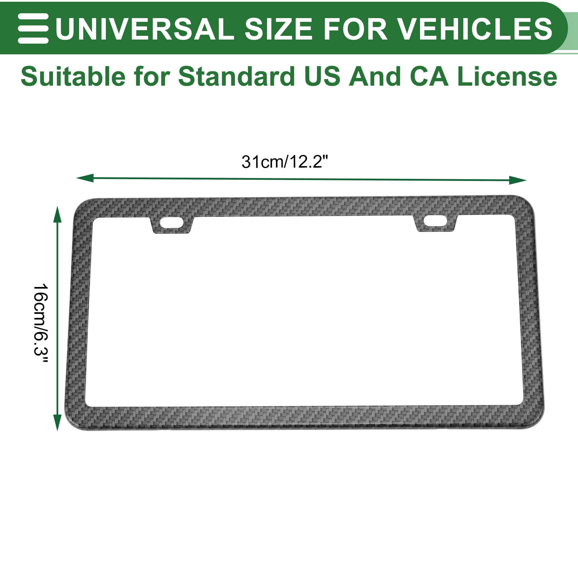 Unique Bargains 1Set Stainless Car License Plate Holder With Screws 2 Hole Black Carbon