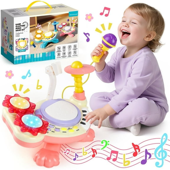 HopeRock Kids Drum Set, Toddler Toys Age 2-4, Musical Hand Drum Toys with Microphone and Light Piano Keyboard, Birthday Gift for Little Kids.