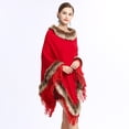 thumbnail image 2 of Capa chal de punto con borlas y cuello de piel de zorro sintética para otoño e invierno para mujer, 2 of 6