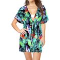 thumbnail image 2 of LA LEELA Women's Beachwear Summer Swim Beach Dress Cover ups for Swimwear Women Short Fall Swimsuit Coverups Tops XL-XXL Black, Leaves, 2 of 4