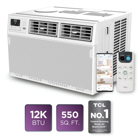 TCL 12,000 BTU Smart Window Air Conditioner (White) - 3-in-1 AC, Fan & Dehumidifier, App, Voice, & Remote Control, Sleep & Eco Mode, Timer, Washable Filter, Cools up to 550 Sq ft - W12W92-4