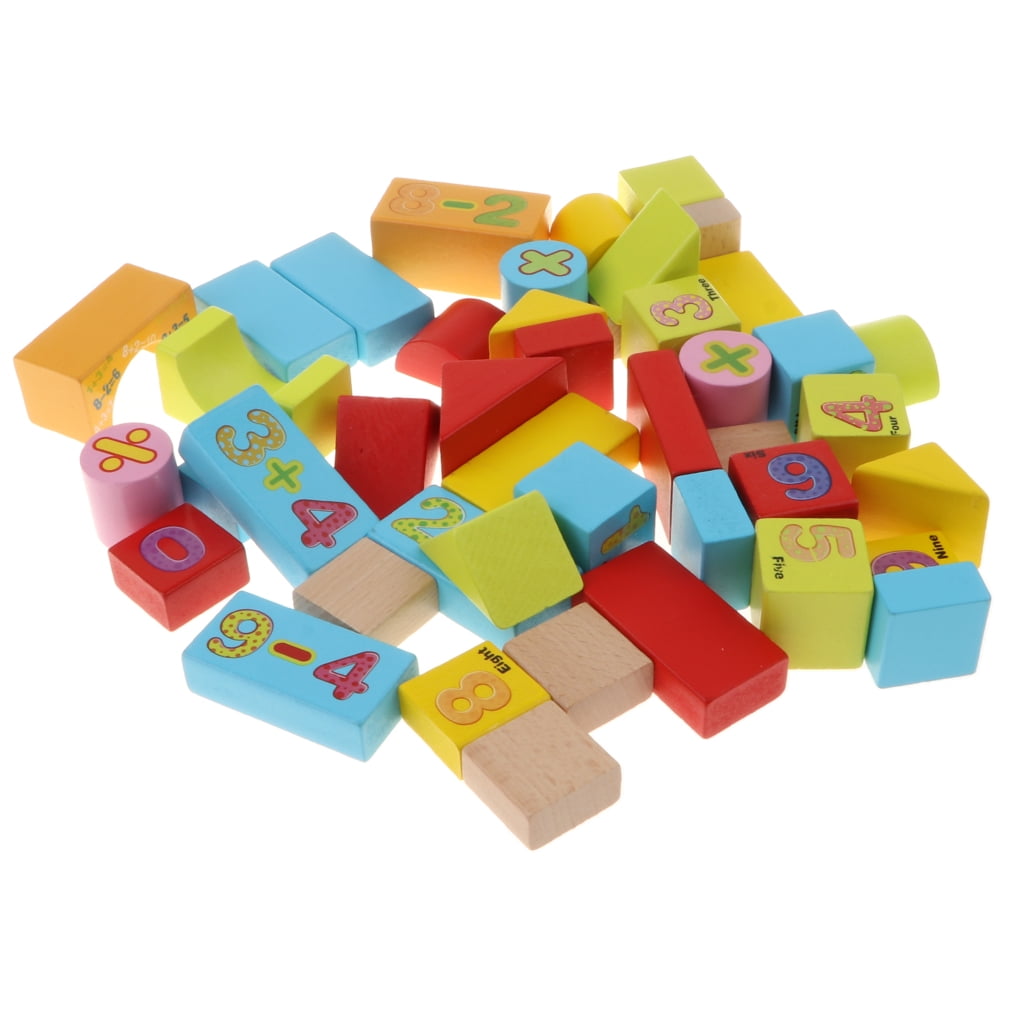 Kids Baby Developmental Wooden 46pcs Cartoon Blocks Building Bricks Toy