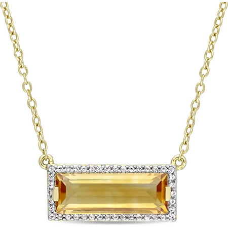 Tangelo 2-3/8 Carat T.G.W. Citrine and White Sapphire Yellow Rhodium-Plated Sterling Silver Baguette Necklace, 17 +2