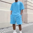 thumbnail image 3 of CIENVNSTG Mens Short Sets 2 Piece Outfits Short Sleeve Crewneck Summer T Shirt And Drawstring Casual Track Shorts Set Blue M, 3 of 4