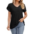 thumbnail image 1 of Camiseta De Mujer Tops casuales Manga corta Hollow Out Tops Color sólido Traje diario (Negro XXL) Cgtredaw Para estrenar, 1 of 1