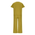 thumbnail image 6 of Women's Loose Solid Color Cotton Linen Casual Suit Drawstring High Waist Wide Leg Sweatsuit Yellow,M, 6 of 7