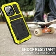thumbnail image 7 of ELEHOLD for iPhone 14 Pro Max 6.7 Inch 2022 Case, Heavy Duty Armor Built-in Explosion-Proof Tempered Glass Screen Protector Wireless Charging Hang Rope Hidden Kickstand Shockproof Rugged Case,Yellow, 7 of 7