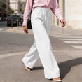 thumbnail image 3 of Pounoo Women's Linen Blend Drawstring Waist Wide Leg Pants, Casual Lightweight Trousers with Pockets for Summer and Resort Wear Gift, 3 of 9
