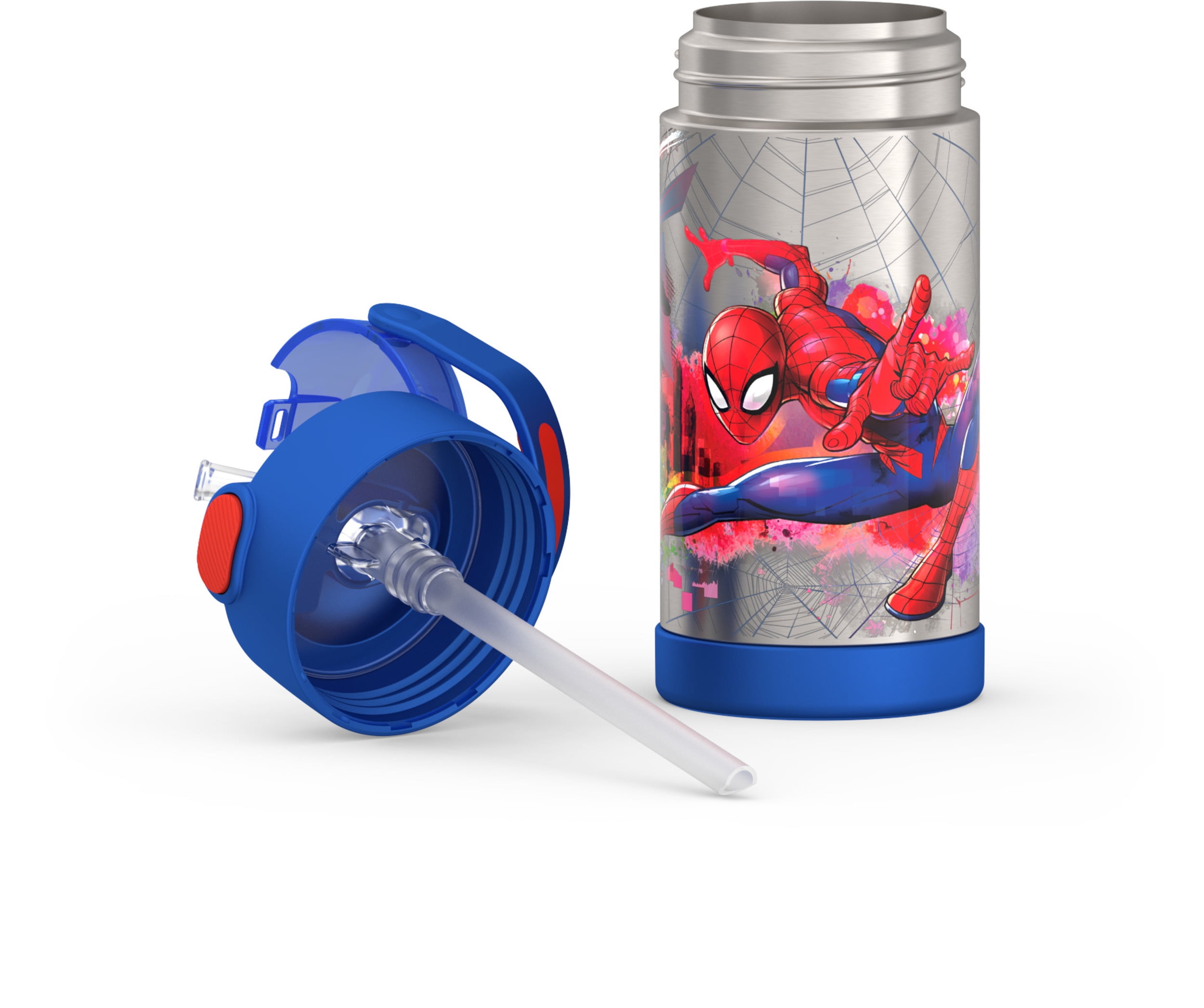 Thermos Kids Bouteille d'eau isolée sous vide avec paille rabattable, 355 ml, Spiderman
