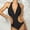Black, variant on Babysbule Swimsuits for Women Fashion Casual Women's Deep V One-Pice Bandage Solid Color Halter Neck Swimsuit