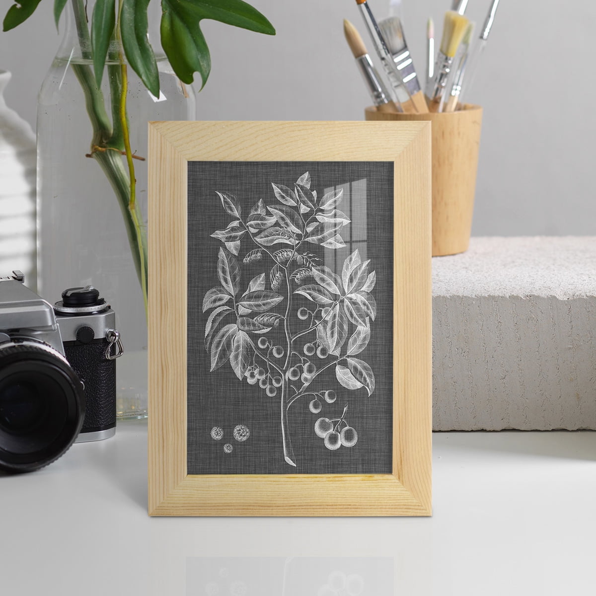 Graphic Foliage VI - Framed Print w/glass - Natural Wood