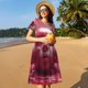 thumbnail image 4 of Fotbe Surreal Pink Headphones Vestido Largo de Moda para Mujer, Vestido Tipo Camiseta con Manga Corta y Estilo Casual a Rayas y Bloques de Color, 4 of 6