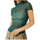 thumbnail image 1 of Top de manga corta de malla para mujer - Blusa transparente con cuello alto y bordado de lunares - Camiseta versátil informal/de fiesta - Tallas S-XL, 1 of 5