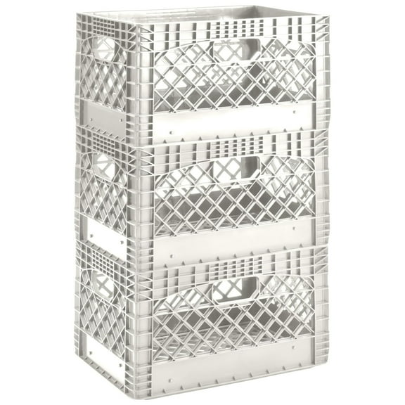 Juggernaut 24 Quart Storage Milk Crates, Plastic Stackable Containers, White, 3 Pack