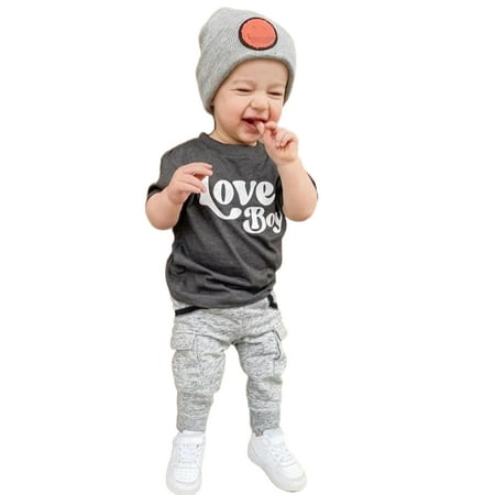 

Ma&Baby Toddler Baby Boys Summer Clothes Short Sleeve T-shirt Top Jogger Pants Outfit Kids Sweatsuit