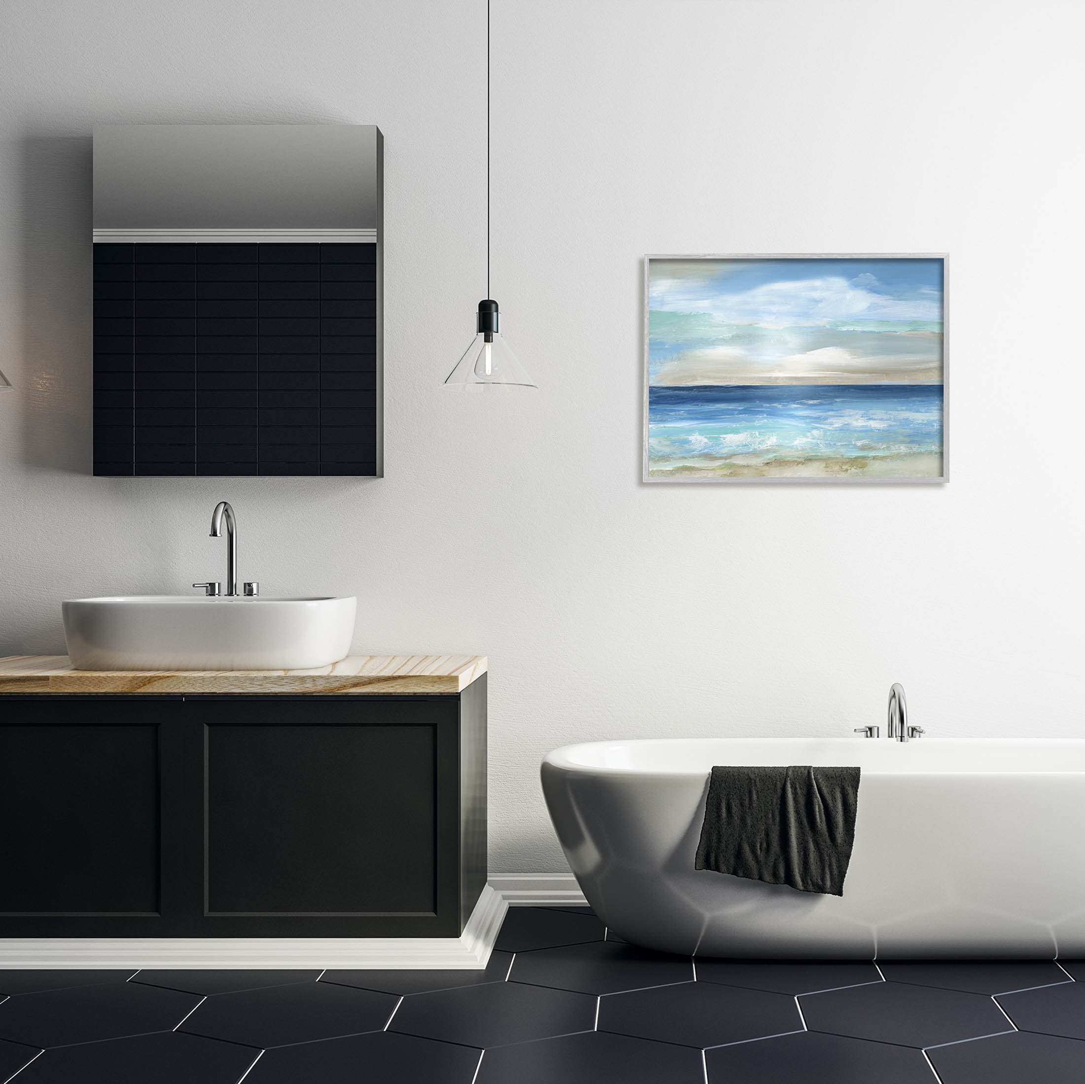 Stupell Industries Crashing Ocean Ripples Scenery Painting Gray Framed Art Print Wall Art, Design by Nan