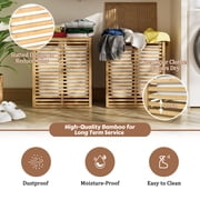 VEIKOUS Foldable Laundry Hamper, Sturdy Bamboo Laundry Basket w/ Lid and Liner Bag, Natural