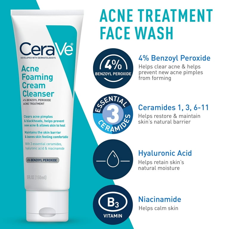 Cerave Skin Care Set For Acne Treatment With Face Wash With Benzoyl  Peroxide, Retinol Serum, Am Face Moisturizer With Spf & Pm,5Oz Cleanser +  1Oz Serum + 2Oz Am Lotion + 2Oz