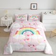 thumbnail image 2 of Manfei Cute Unicorn Rainbow Full Size Comforter Sets, Love Heart Cloud Bedding Comforter Set, Pink, Stars Reversible, 3-Piece, 1 Comforter and 2 Pillowcases, 2 of 7