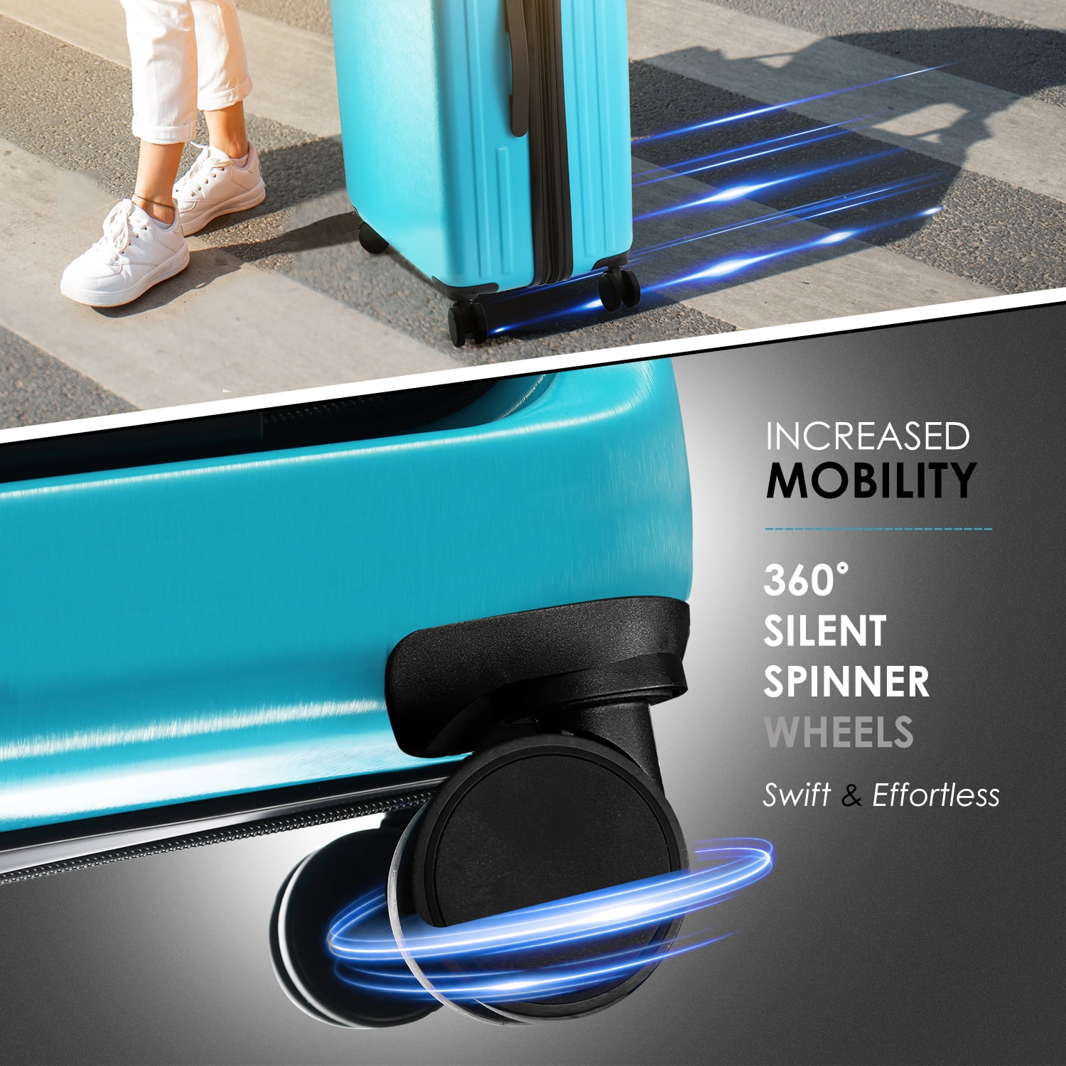 StorageBud 22" Hardside Carry On Luggage 22x14x9 Airline Approved and Expandable Luggage, Front Pocket Luggage Set Spinner Suitcase Set, Teal