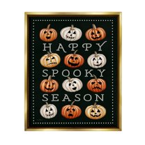 Stupell Industries Happy Spooky Season Pumpkins Graphic Art Metallic Gold Floating Framed Canvas Print Wall Art, Design by Elizabeth Tyndall