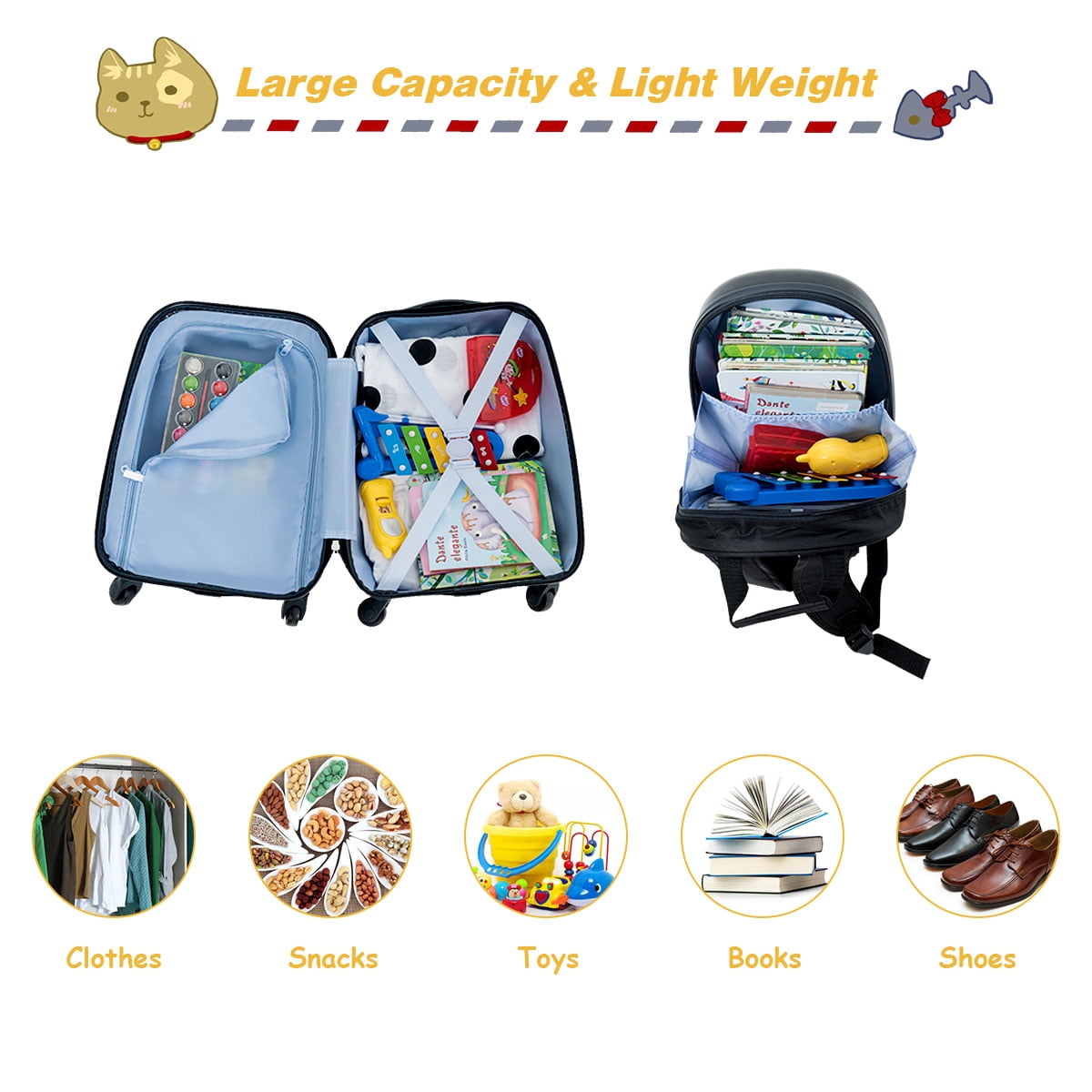 Topbuy 2PC Kid Luggage Set 12" Backpack & 16" Rolling Trolley Suitcase ABS for Travel