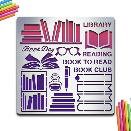 1pc Book Metal Stencil Book Metal Journal Stencils Library Reading Book to Read Book Club 6×6inch DIY Template for Diary Scrapbooking Card