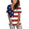 thumbnail image 6 of Women's V Neck T Shirts Casual Rolled Short Sleeve Side Split Summer Tops Loose Fit, 6 of 10
