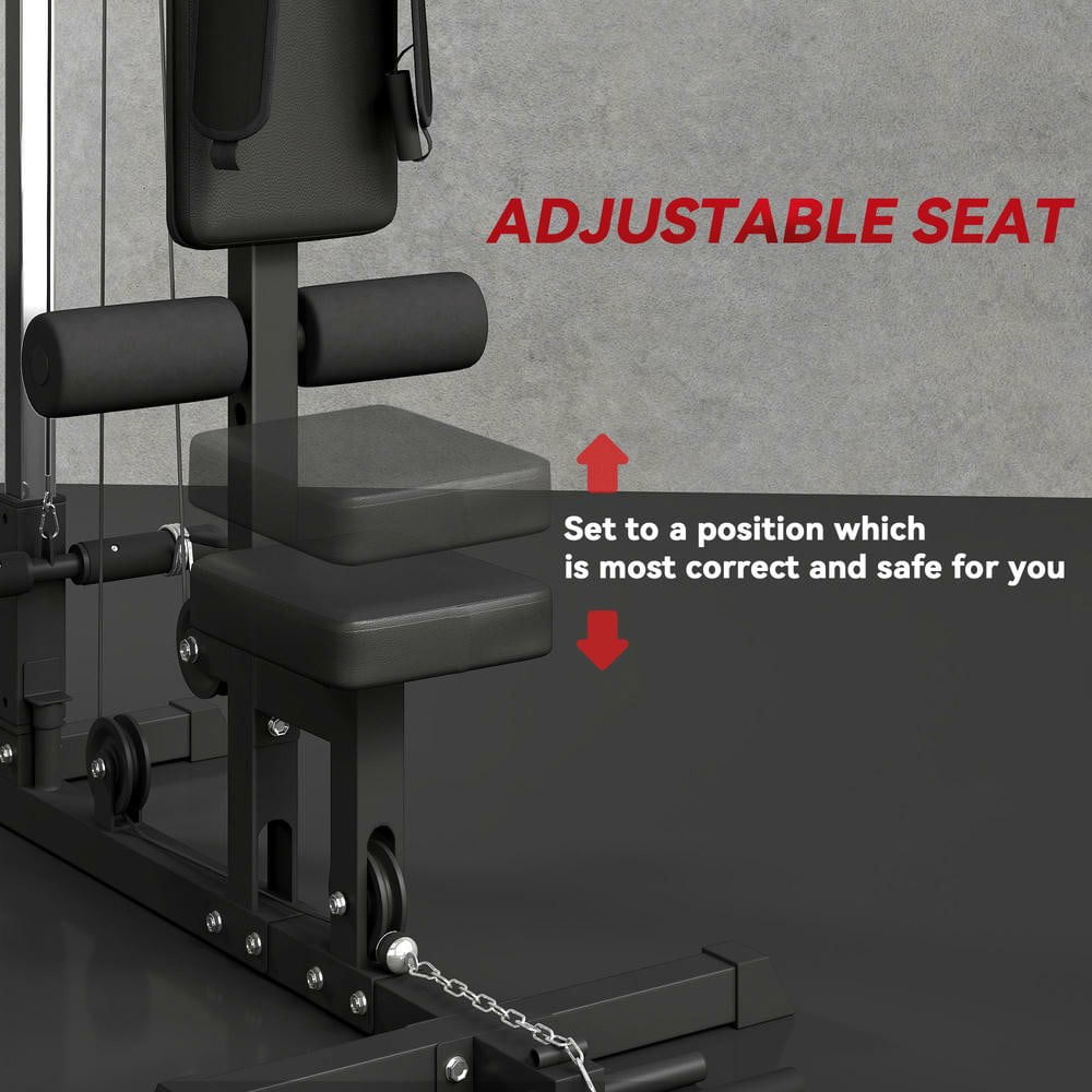Resenkos Lat Pulldown Machine with High/Low Pulley, Adjustable Seat and Flip-Up Footplate - Black