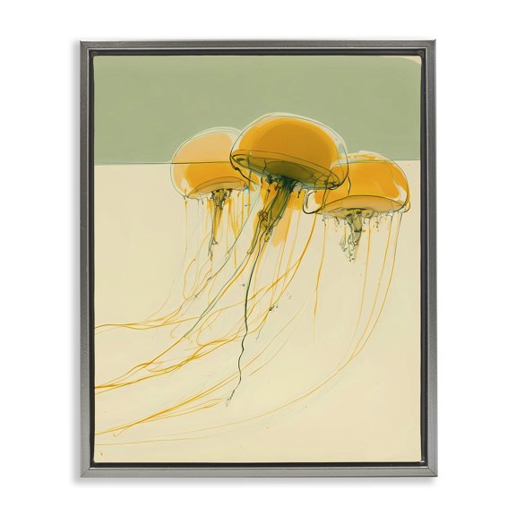 Stupell Industries Contemporary Abstract Orange Jellyfish Gray Floating Frame Canvas Art, 17 x 21, by Walker Noble
