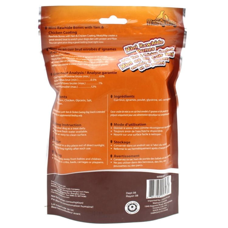 Gâteries Meatyway Mini os en cuir brut enrobés d' ignames et de poulet pour chiens