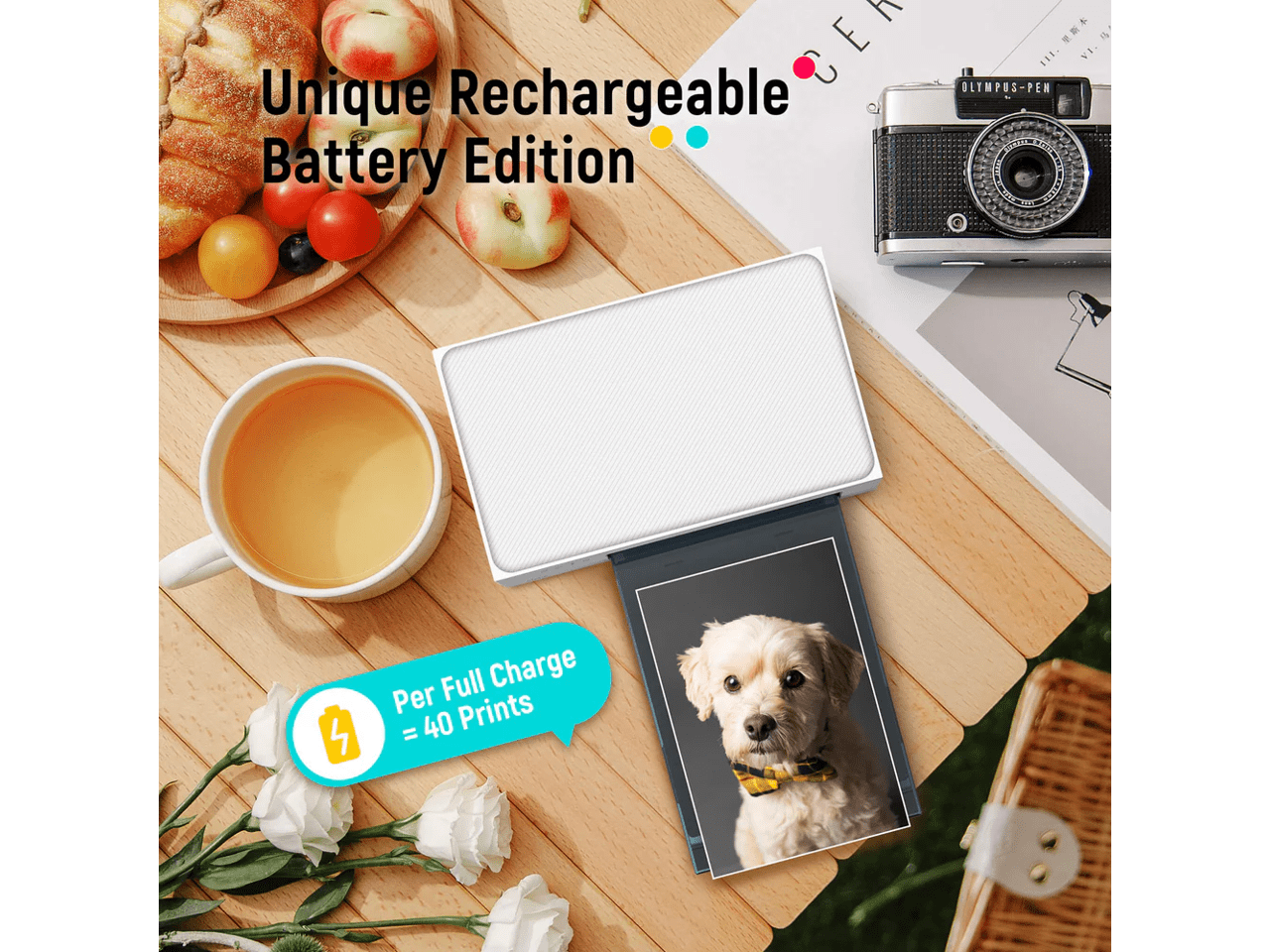 Liene Amber Instant Photo Printer Built-in Rechargeable Battery M200 w/ 20 Photo Paper and 1 Ink Cartridge