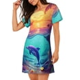 thumbnail image 2 of Rateoe Hawaiian Island Dolphin Print Women’s Nightdress – Cozy Cotton Short-sleeved Sleep Shirt, Loose-Fit Sleepwear, Perfect for Relaxing and Sleeping, 2 of 6