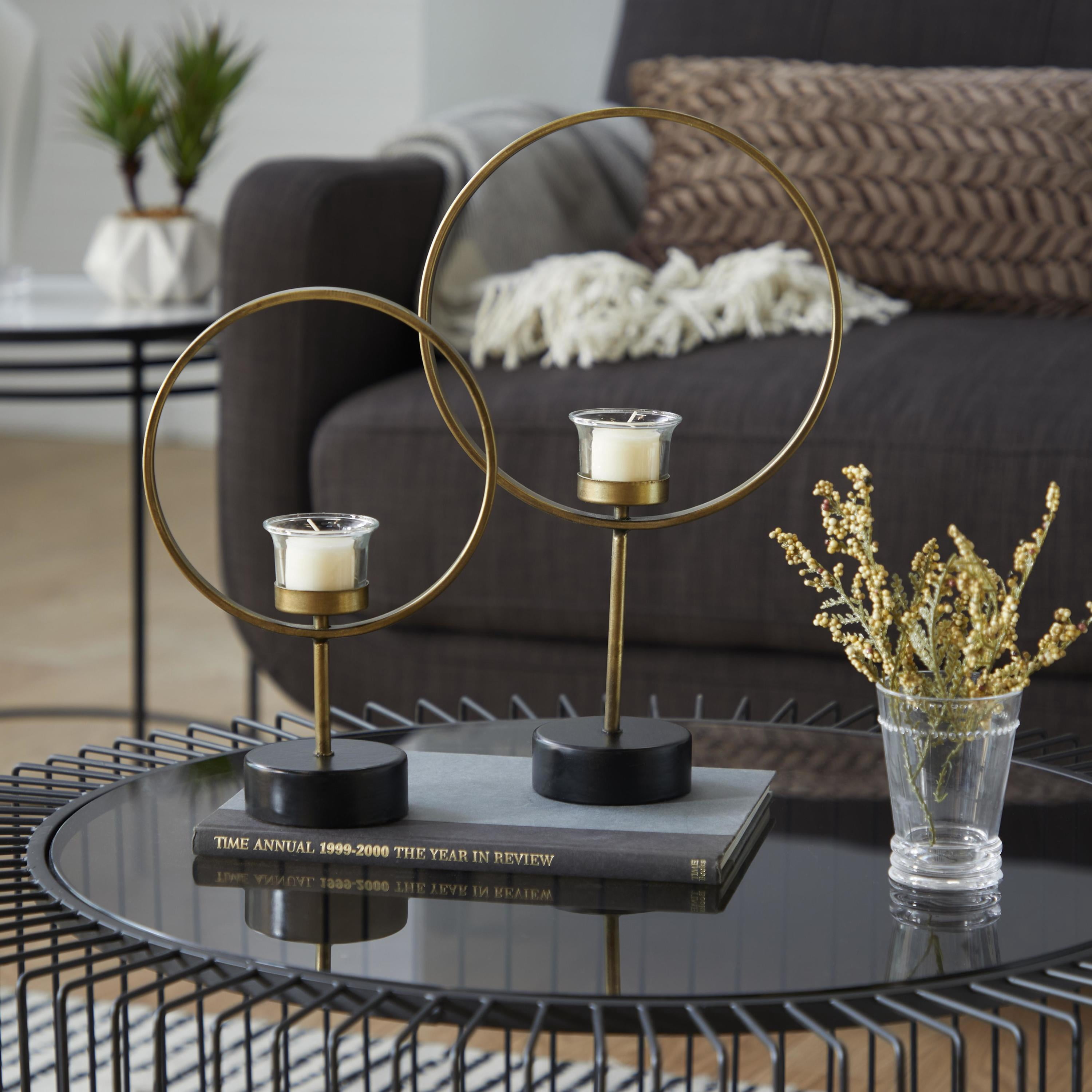 DecMode 2 Candle Gold Metal Circular Votive Candle Holder, Set of 2