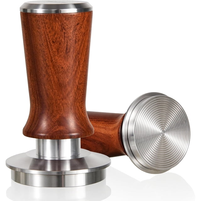 53.3mm Espresso Hand Tamper, MATOW Calibrated Spring Loaded Coffee Tamper with Stainless Steel Ripple Base, 30lbs Espresso Tamper with Red Rosewood Handle Compatible with Breville 54mm Portafilter