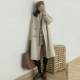thumbnail image 6 of Women Winter Overcoat Turn-down Collar Pockets Solid Color Double-breasted Thickened Loose Fit Coat Thermal Long Sleeved Commuting Dating Spring Fall Winter Coat, 6 of 8
