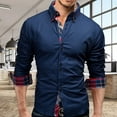 thumbnail image 5 of Camisa de manga larga para hombre azul marino XXL de color puro, cuello de solapa, corte ajustado, transpirable y agradable para la piel para el trabajo o viajes de negocios, 5 of 5