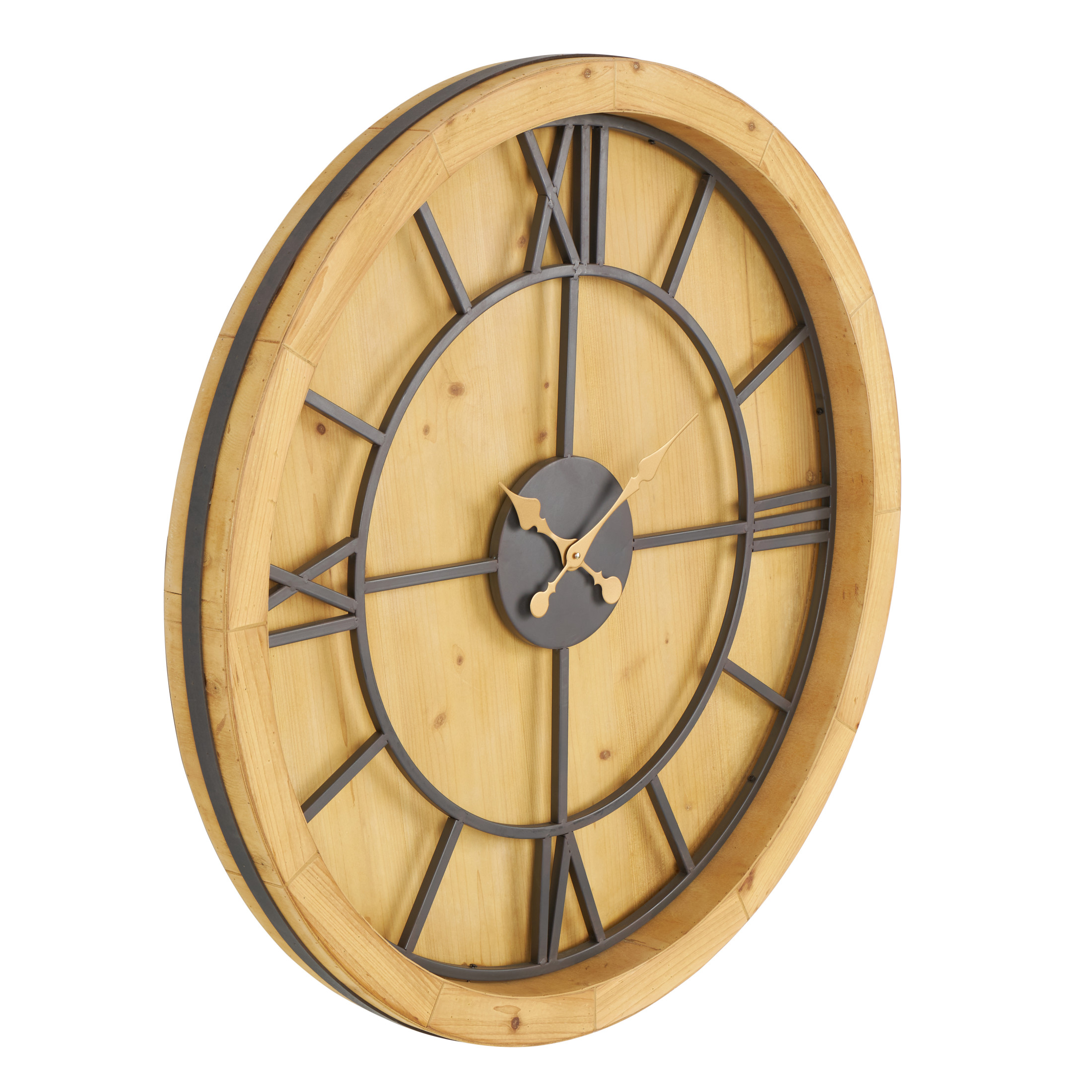DecMode 40" Brown Wooden Large Wall Clock with Black Metal Framing
