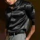 thumbnail image 1 of Camisa de vestir de seda satinada para hombre Fule, camisas casuales de manga larga con botones para bodas y fiestas, 1 of 8