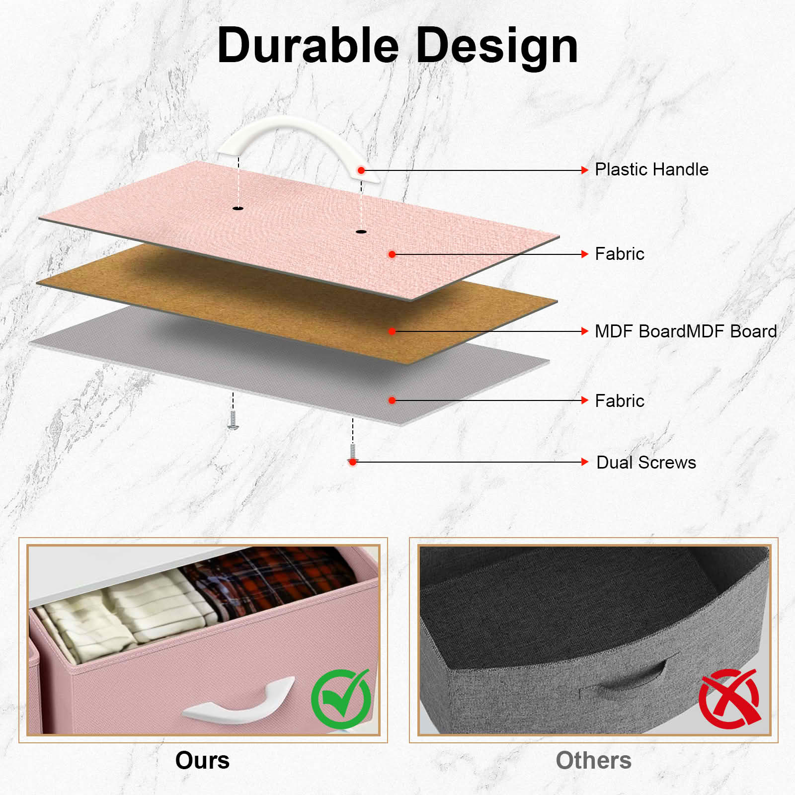 MAYEERTY Fabric Drawer Storage Cabinet with Wooden Top, Multifunctional Nightstand Dresser Sideboard Organizer for Bedroom Closet Hallway