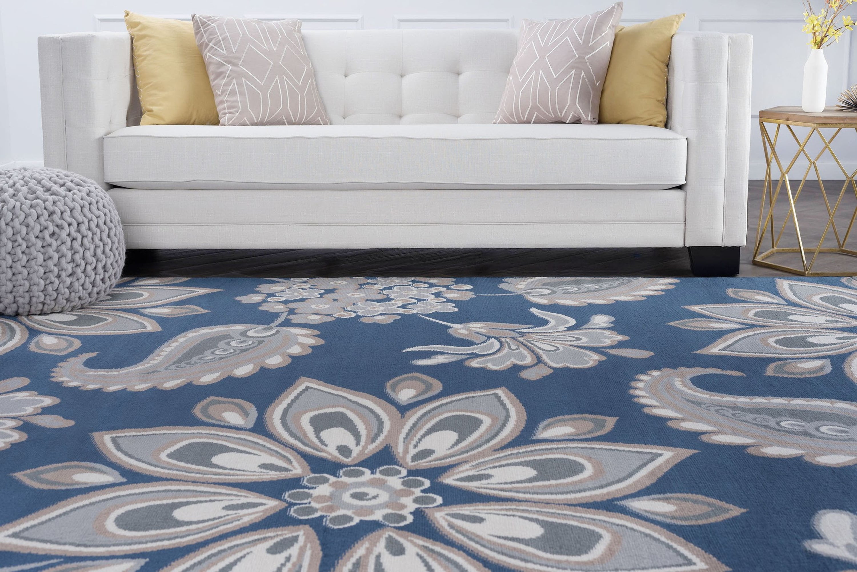 Transitional 8x10 Area Rug (7'10'' x 10'3'') Floral Navy, Cream Living